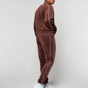 Personalización Moda Zip up Chándal Diseño de línea apilada Joggers Set Hombres Velour Sudadera y pantalones de chándal Traje para hombre - Product Image 5