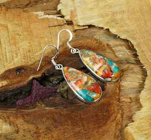 Oyster cuivre Turquoise 925 boucles d'oreilles en argent Sterling fait à la main pierre naturelle décembre pierre de naissance cadeau de mariage bijoux - Product Image 2
