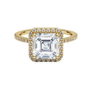 Bague en Moissanite 2 carats taille Asscher avec halo caché en or rose - Product Image 4