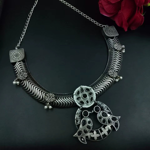 Collar de plata oxidada de moda piedra azul ligero cómodo duradero para uso diario o fiesta al por mayor - Product Image 1