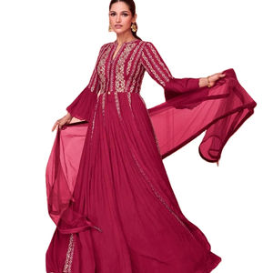 El último diseñador Georgette Silk Sequence Work Anarkali Gown de Fab Zone - Product Image 1