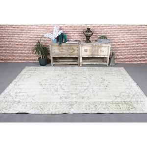 Grand tapis vintage, tapis turc 5,8x8,8 pieds, tapis en laine blanche - Product Image 2