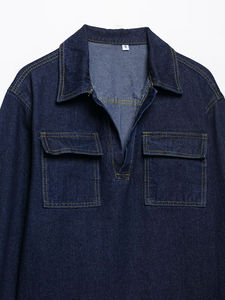 แจ็กเก็ตยีนส์ทรงหลวมสำหรับผู้หญิงเสื้อโค้ทยีนส์สีฟ้าแบบลำลองทรงสตรีทไซส์ใหญ่พิเศษมีกระดุมแขนยาว - Product Image 4