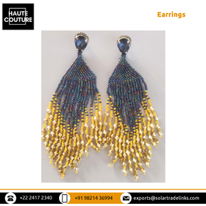 Pendientes de borla con adorno de pavo real azul hechos a mano 100%, pendientes de moda para mujer con cuentas de oro amarillo para fiesta de noche - Product Image 2