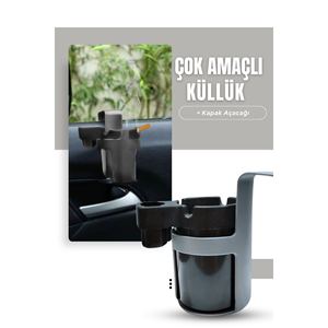 ที่เขี่ยบุหรี่ในรถสีเทาพร้อมช่องที่แขวนกระเป๋าโซดาที่เปิดเบา - Product Image 1