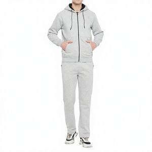 Ensemble de survêtement gris à capuche pour homme, 2 pièces, en coton, coupe décontractée, avec poches latérales, respirant, style automne - Product Image 6
