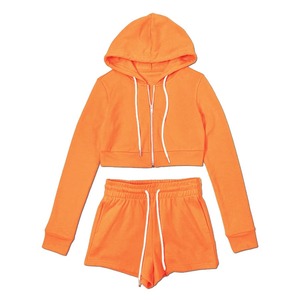 2024 Spring Summer 2-Piece Women's Cropped Hoodie Shorts Outfit Plaid Plus Size <b>Jogging</b> Sweat <b>Suits</b> Custom Logo Embroidery - Product Image 5