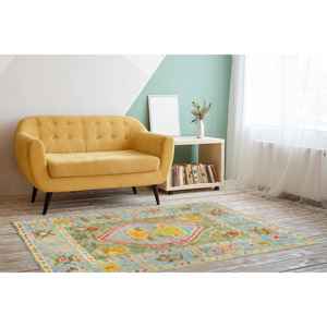 Tapis turc imprimé à motif tribal ethnique vert, tapis doux non tissé - Product Image 2