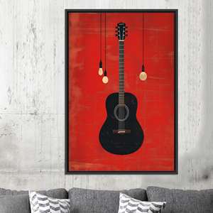 Impression sur toile de guitare moderne : décoration artistique élégante pour salle de musique, toile encadrée noire - Product Image 1