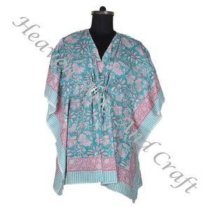 Bloque de mano impreso algodón Kaftan hecho a mano indio Abaya Kaftan Dubai moda Jalabiya ODM suministro cintura Natural - Product Image 3