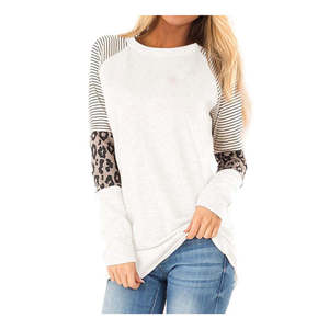 Frankie & Pop <b>Women's</b> Casual Crew Neck <b>Long</b> <b>Sleeve</b> Stripes Raglan Leopard Print <b>Top</b> <b>White</b> Size Small - Product Image 1