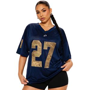 Camiseta Deportiva Transpirable de Malla Azul Marino Oversize para Mujer, Estilo Fútbol Americano, con Estampado de Número, Ropa Urbana y de Equipo, Fabricante Personalizado - Product Image 1