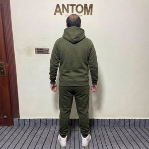 Conjunto de Sudadera con Capucha y Pantalones Deportivos de Felpa Verde Oliva para Hombre, Logotipo Personalizado, Chándal de Invierno, Atuendo Informal y Cálido - Product Image 3