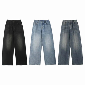Pantalones Vaqueros de Mezclilla de Tiro Medio Rectos Vintage de Moda, Estilo Hip Hop Urbano para Hombre, Ajuste Holgado, Logotipo Personalizado, Venta al por Mayor de Fábrica, Tallas Grandes - Product Image 1