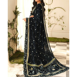 Vestido de terciopelo de lujo de diseño único hecho a mano bordado profesional fiesta o boda elegante vestido de terciopelo ropa de invierno nupcial - Product Image 6