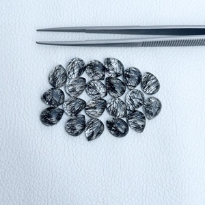 Cuarzo rutilado negro natural de 4x6 mm, cabujón plano en forma de pera, venta al por mayor de piedras preciosas calibradas sueltas para la fabricación de joyería fina. - Product Image 3