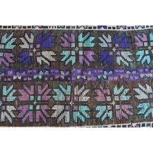 พรมวินเทจขนาดเล็ก, พรมตุรกีขนาด 2.3x3 ฟุต, พรมขนสัตว์สีม่วงลายนามธรรม - Product Image 4