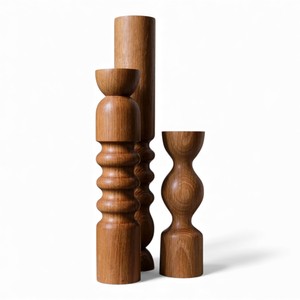 Hand Turned Wooden <b>Taper</b> <b>Candle</b> Holders With Sculpted Geometric Shapes For Modern Table Decor - Product Image 5