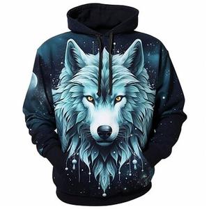 Pull à capuche surdimensionné pour hommes avec graphique loup 3D Streetwear d'automne haut en polaire imprimé animal sweats à capuche personnalisables - Product Image 5