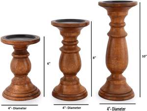 Meilleur fabricant Bougeoirs en bois tourné Pilier Ensemble de 3 mangues de style vintage pour pièce maîtresse pour salle à manger salon - Product Image 2