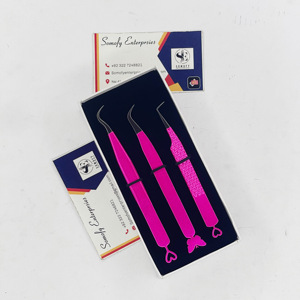 Pinzas de acero inoxidable de Color Rosa transparente Puntas plateadas Corazones Mariposa Diseño Diamond Grip Logotipo personalizable para pestañas - Product Image 2