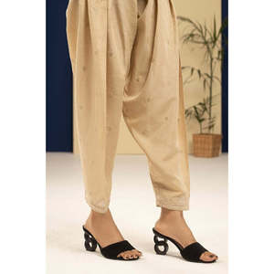 Shalwar Beige de Satén y Seda Cruda Bordado para Mujer, Tela de Satén Elegante con Decoración de Bordado Intrincado - Product Image 2