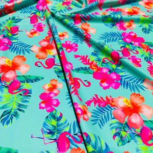 Tissu écologique imprimé léopard et rose Cayennes Flamingos 78% recyclé 22% extensible 100% tricoté pour filles - Product Image 4