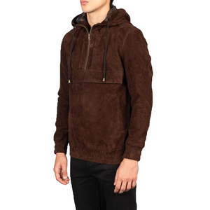 Chaqueta de cuero de invierno con logotipo personalizado para hombre 2025, Sudadera con capucha a prueba de viento de gamuza de alta calidad, cuello largo con cremallera para exteriores, servicio OEM - Product Image 4