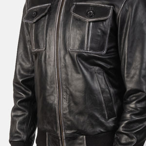 Leather <b>Jacket</b> Men In Black Shine Customized Style Men Bomber Leather <b>Jacket</b> With <b>Sheepskin</b> For Casual Wear - Product Image 3
