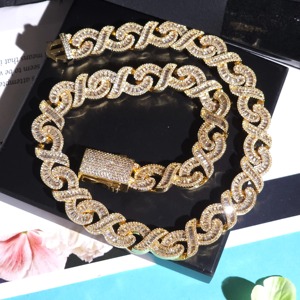 Cadena Cubana con Incrustaciones de Diamantes Moissanite Incoloros con Corte Baguette en Plata 925, Joyería Hip Hop para Fiesta a Bajo Precio - Product Image 1