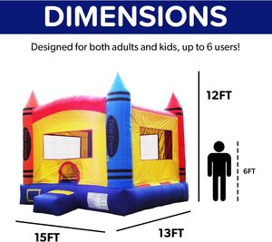 บ้านลมเป่าลมสำหรับเด็ก JumpOrange ขนาด 15'x13' สีสันสดใส รุ่น Commercial Color Crayon – บ้านลมสูง 12 ฟุต ทำจาก PVC หนา 15 ออนซ์ พร้อมเครื่องเป่าลม - Product Image 2