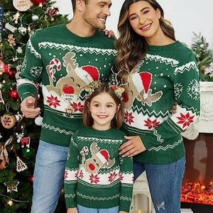 Pull de Noël LED personnalisé en coton biologique tricoté, motif flocons de neige et cerf amusant, collection hiver 2026 - Product Image 5