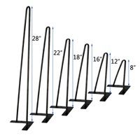 Pieds de table en métal pour skateboard, bureau, café, chevilles en forme d'épingle à cheveux, 4, 6, 12, 16, 22, 24 pouces, 50 mm, or rose, noir, 2 ou 3 tiges, vente en gros