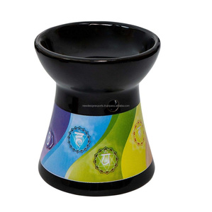 Quemador de aceite de cerámica Difusor de aroma de aceite esencial Vela de aromaterapia Soporte de luz de té (Chakra Black) - Product Image 3