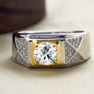 NOVAMART Fine Men's Two-Tone <b>Silver</b> <b>Ring</b> with American Diamond Hallmarked Rose Gold Plated <b>Adjustable</b> Inlay Trendy Free Size Eng - Product Image 1