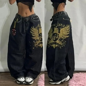 2025 Premium 3D broderie femmes pantalons Top qualité élégant Baggy Denim pantalon personnaliser lavé 100% coton pantalon - Product Image 1