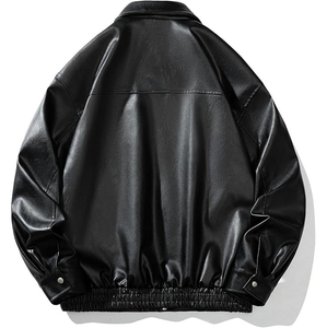 Vestes en cuir surdimensionnées pour hommes blouson fausse veste bombardier à fermeture éclair vestes pour hommes manteau avec poches - Product Image 2