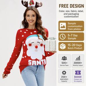 Maglione da Donna FNJIA con Collo Tondo, Motivo Natalizio con Babbo Natale e Puntini di Neve, Pullover Lavorato a <span class=keywords><strong>Maglia</strong></span> a Maniche Lunghe - Product Image 5