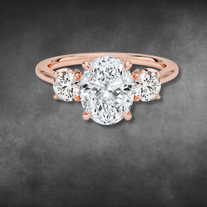 IGI Certified Lab Grown Diamond Oval Cut Three Stone Ring in 14K 18K Yellow Gold with Round Side Stones for Women Bridal Ring - Product Image 3