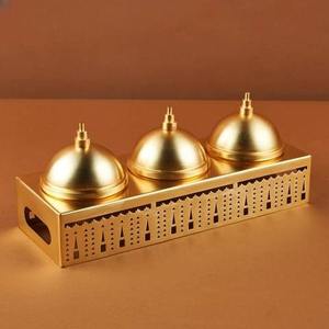 Bols à chocolat en métal aspect luxe fini or avec design laser arabe Bols pour fruits secs dattes servant bol à chocolat - Product Image 3