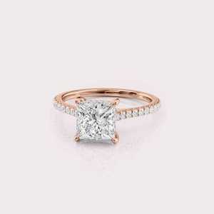 Anillo de Compromiso con Diamante Cultivado en Laboratorio, Corte Princesa, Certificado por IGI, Oro Blanco/Rosa y Amarillo de 9K, Anillo de Novia con Diamantes Pavé - Product Image 6