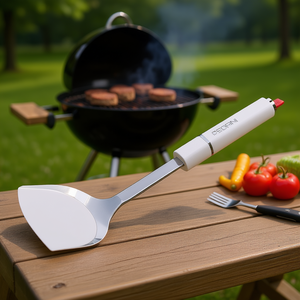 LILLO STILE Chrome and White 0756 Stainless Steel BBQ <b>Burger</b> <b>Spatula</b> 35.5x9.7cm for Grilling and Serving - Product Image 3