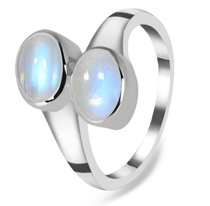 แหวนแฟชั่นทันสมัยสำหรับผู้หญิง925เงินสเตอร์ลิงชุบรูปไข่รูปวงรี CAB พลอยมูนสโตนสองชิ้นฝังการตั้งค่าฝา - Product Image 3