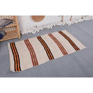 พรมวินเทจขนาดเล็ก 2.7x4.9 ฟุต ลายตารางสีเบจ พรมตุรกี - Product Image 4