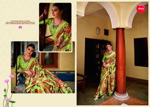 Saree indien traditionnel exquis fabriqué à la main avec des motifs de temple imprimés Chitrapatta Katav Jari Pata Kalamkari - Product Image 3