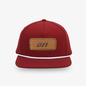 Wholesale OEM Custom PU Leather Patch Snapback <b>Cap</b> 6 Panel Structured <b>Flat</b> Brim Baseball Hat Adjustable Unisex Streetwear RedHat - Product Image 1