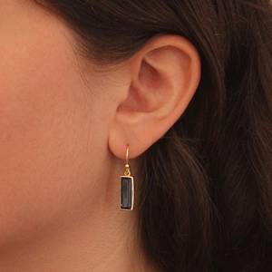 Hermosos pendientes vienen con piedra de cianita y joyería chapada en oro Vermeil elaborada con pendientes hechos a mano de Plata de Ley 925 - Product Image 2