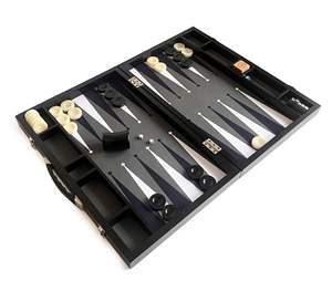 Luxury Handmade Tournament Size <b>Backgammon</b> <b>Set</b> Gray Fabric Ground Leather Case 22x29 Inch (57x75cm) with <b>Wooden</b> Doubling Cube - Product Image 3