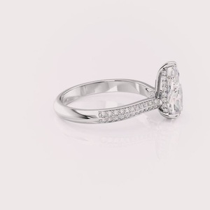 Bague de fiançailles en diamant de laboratoire taille poire certifié IGI, or rose/jaune et blanc 9 carats, double pavé de diamants, bague de mariée - Product Image 3