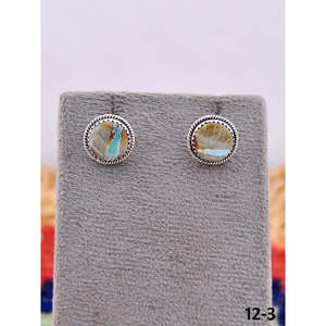 Southwest Handmade Ribbon Royston Turquoise & <b>Sterling</b> <b>Silver</b> <b>Stud</b> Earrings Bezel Setting for Gift - Product Image 1